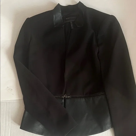 BCBGMaxAzria Black Jacket with Leather Accents removable zipper shoulder pads - Picture 4 of 12